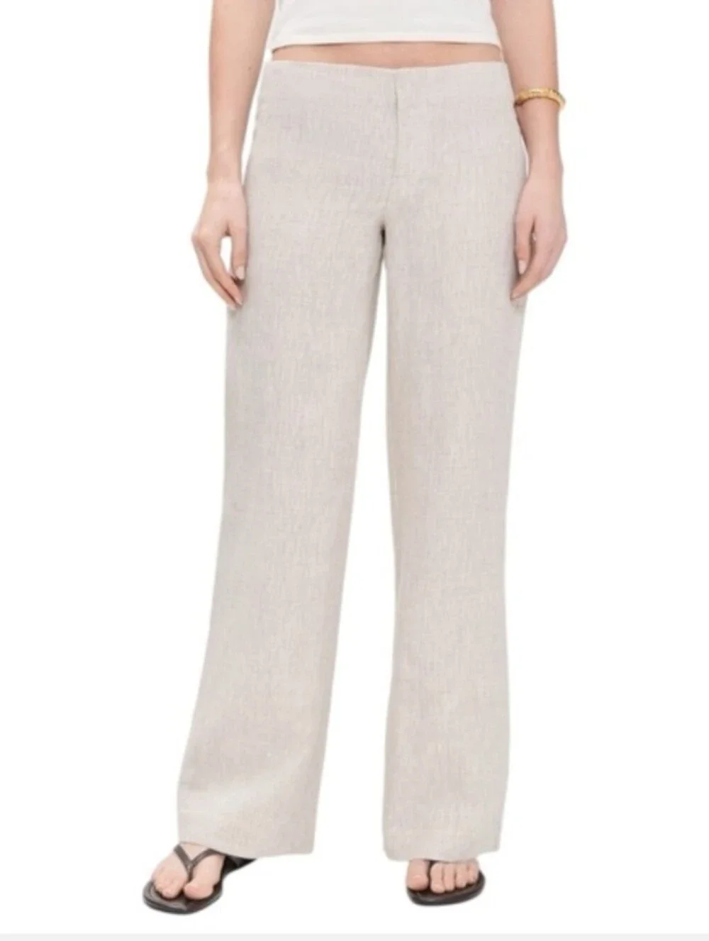 Reformation Size 8 Vida Low Rise Linen Pants Natural Beige Wide Leg Parisian